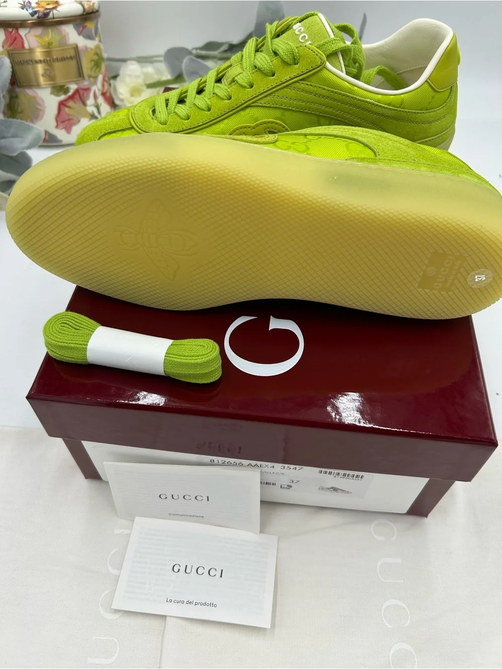 Women's Gucci G 75 suede GG monogram low top sneakers size 37 made in Italy